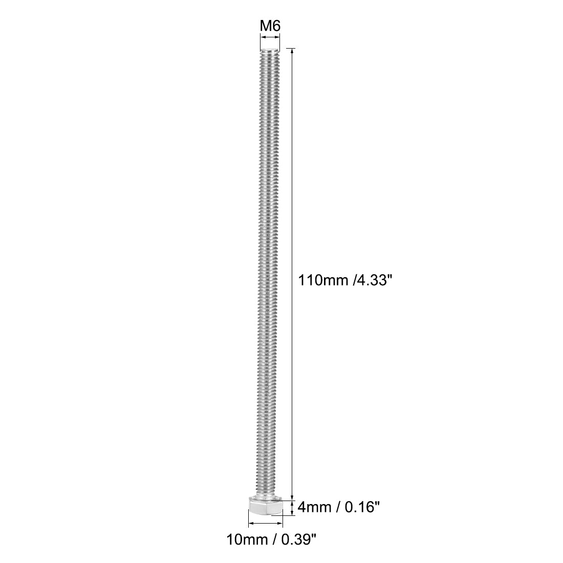 Harfington M6x110mm Hex Bolts 304 Stainless Steel Hexagon Screw Bolt 5pcs
