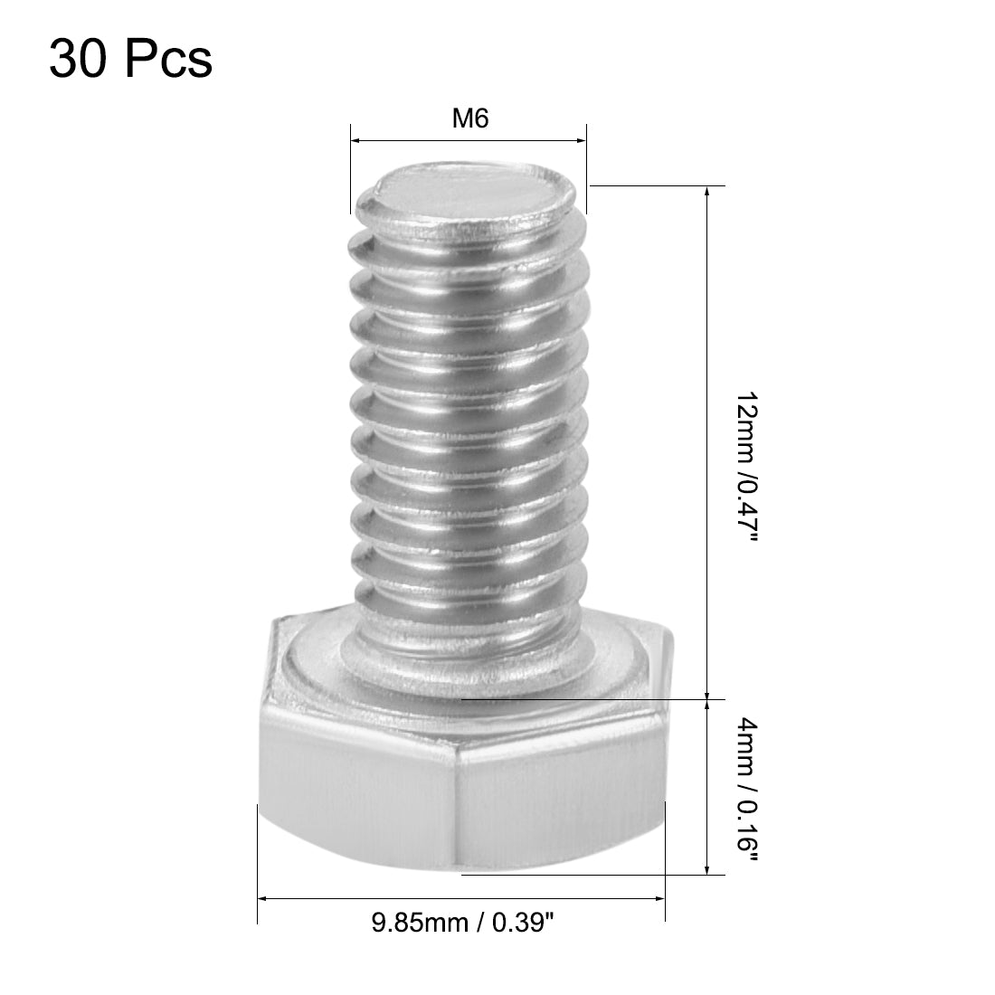 Harfington M6 304 Stainless Steel Silver Tone Hex Bolts