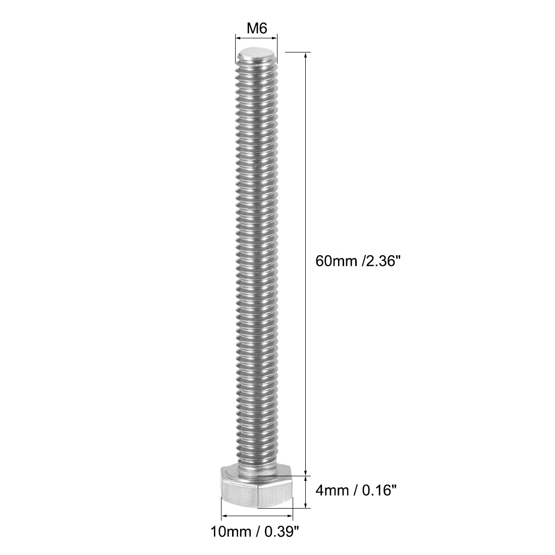 Harfington M6x60mm Hex Bolts 304 Stainless Steel Hexagon Screw Bolt 10pcs