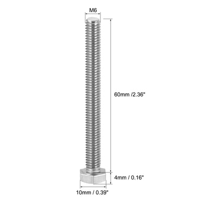 Harfington M6x60mm Hex Bolts 304 Stainless Steel Hexagon Screw Bolt 10pcs