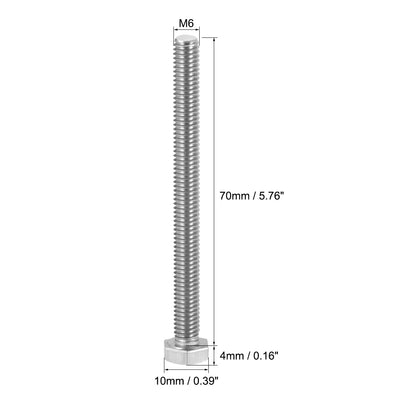 Harfington M6x70mm Hex Bolts 304 Stainless Steel Hexagon Screw Bolt 5pcs