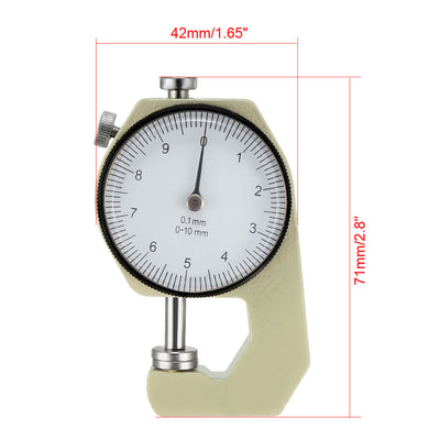 Harfington Thickness Gauge,0 -10mm x 0.1mm Precision Accuracy Round Dial Indicator Thickness Gauge Silver Tone