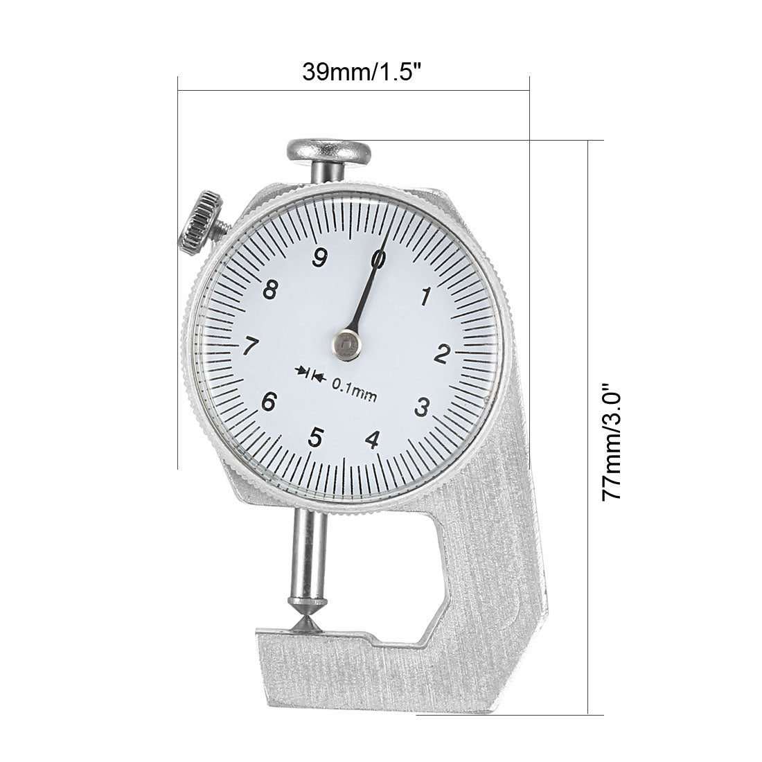 Harfington Thickness Gauge, 0 -10mm x 0.1mm Cusp Head Dial Thickness Gauge Measuring Tool Silver Tone