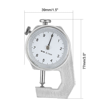 Harfington Thickness Gauge, 0 -10mm x 0.1mm Cusp Head Dial Thickness Gauge Measuring Tool Silver Tone
