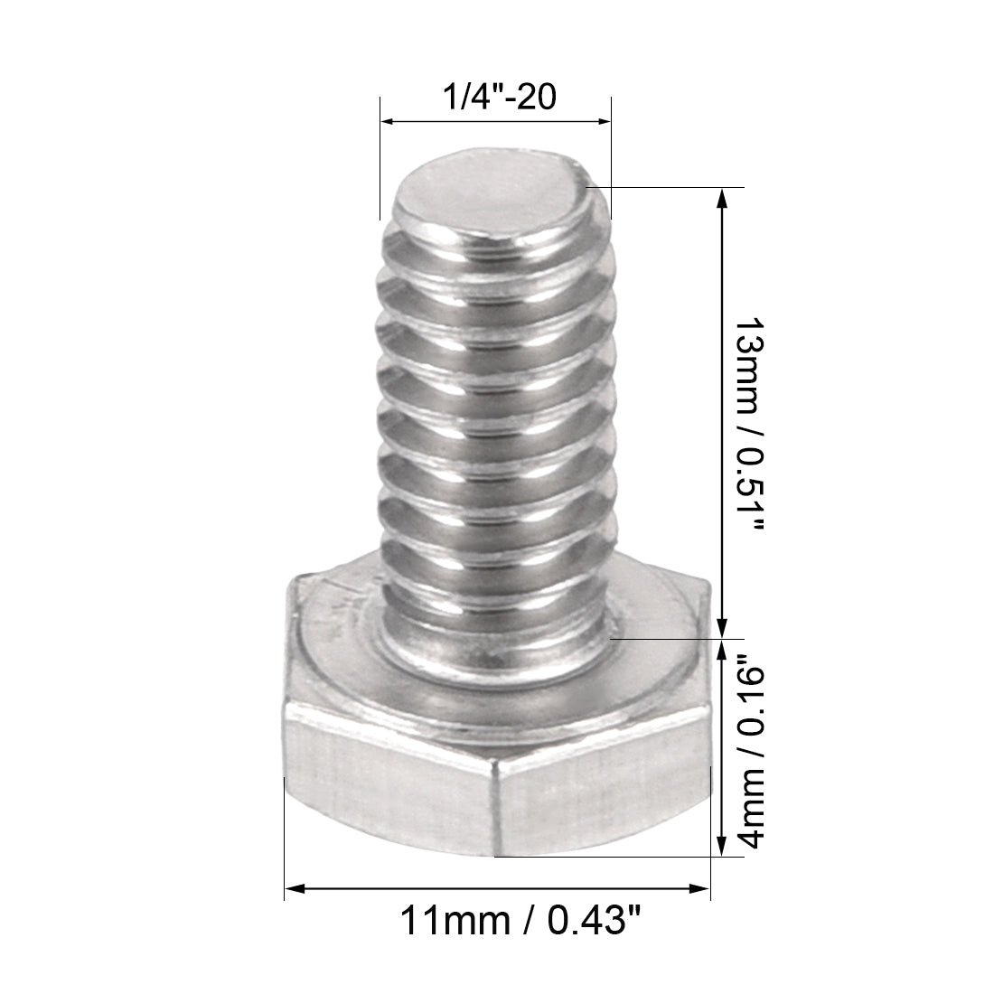 Harfington 1/4-20 x 1/2" Hex Bolts 304 Stainless Steel Hexagon Screw Bolt 20pcs