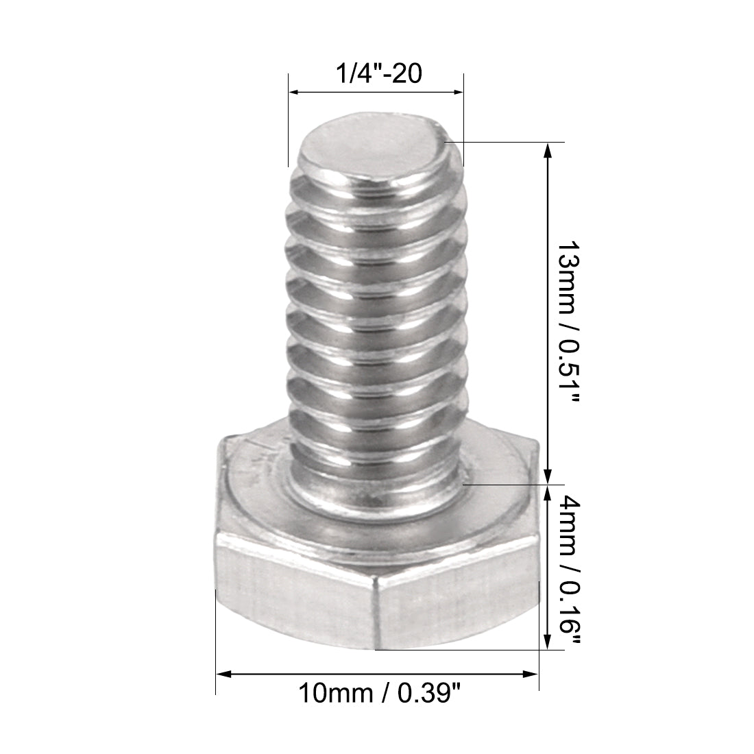 Harfington 1/4-20 x 1/2" Hex Bolts 304 Stainless Steel Hexagon Screw Bolt 10pcs