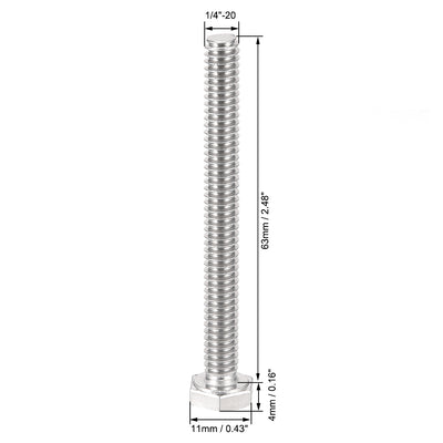 Harfington 1/4-20 x 2-1/2" Hex Bolts 304 Stainless Steel Hexagon Screw Bolt 5pcs