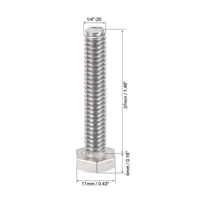 Harfington 1/4-20x1-1/2" Hex Bolts 304 Stainless Steel Hexagon Screw Bolt 10pcs