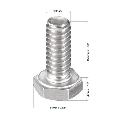 Harfington 1/4-20x5/8" Hex Bolts 304 Stainless Steel Hexagon Screw Bolt 10pcs