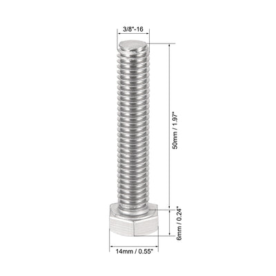 Harfington 3/8-16x2" Hex Bolts 304 Stainless Steel Hexagon Screw Bolt 2pcs