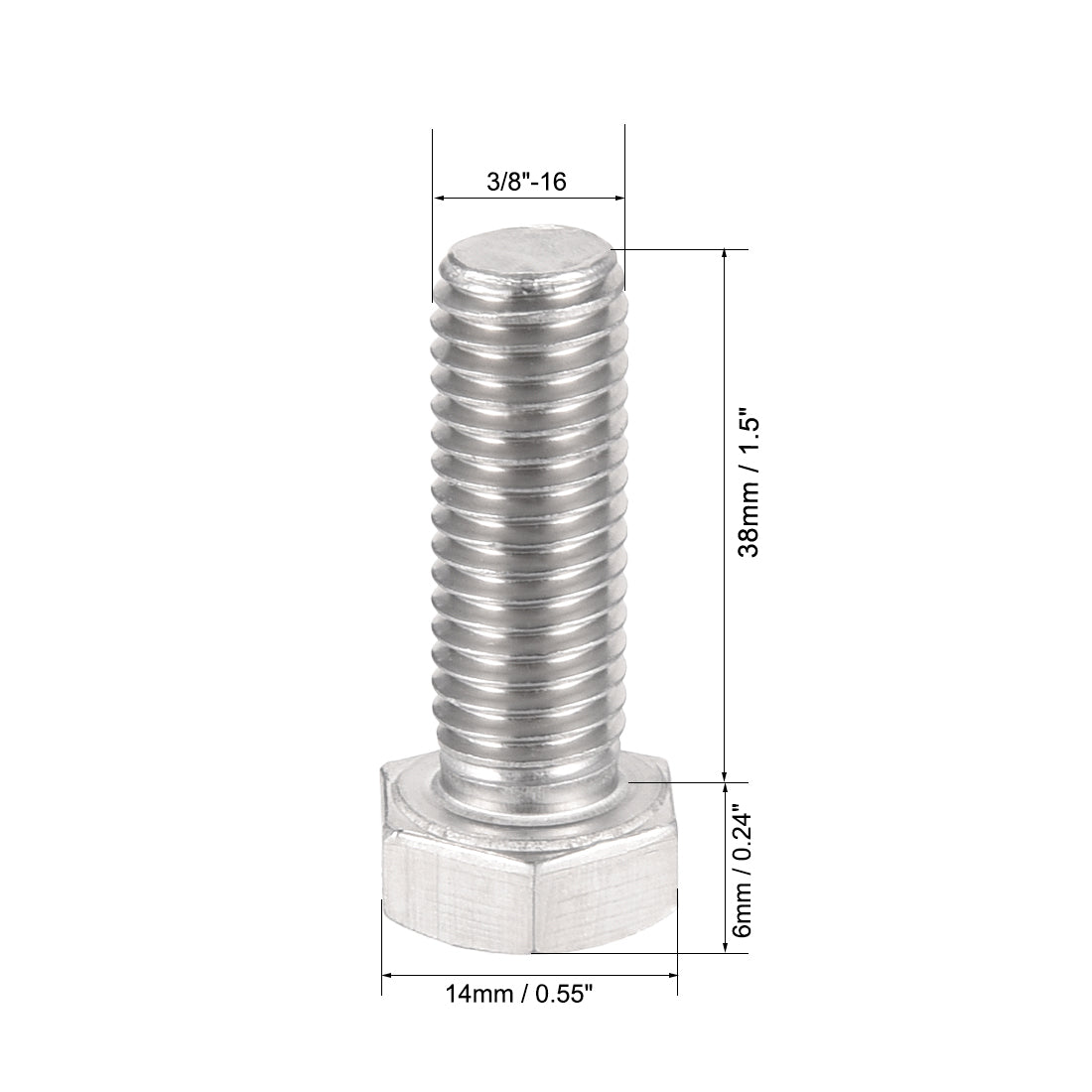 Harfington 3/8-16x1-1/2" Hex Bolts 304 Stainless Steel Hexagon Screw Bolt 2pcs
