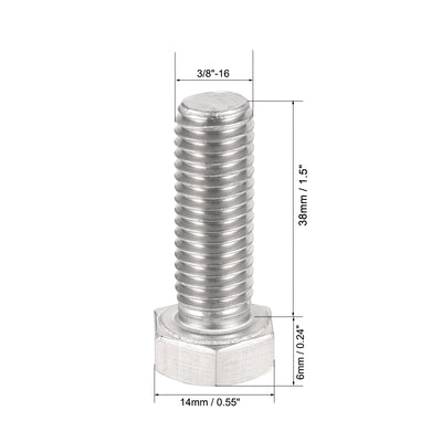 Harfington 3/8-16x1-1/2" Hex Bolts 304 Stainless Steel Hexagon Screw Bolt 2pcs