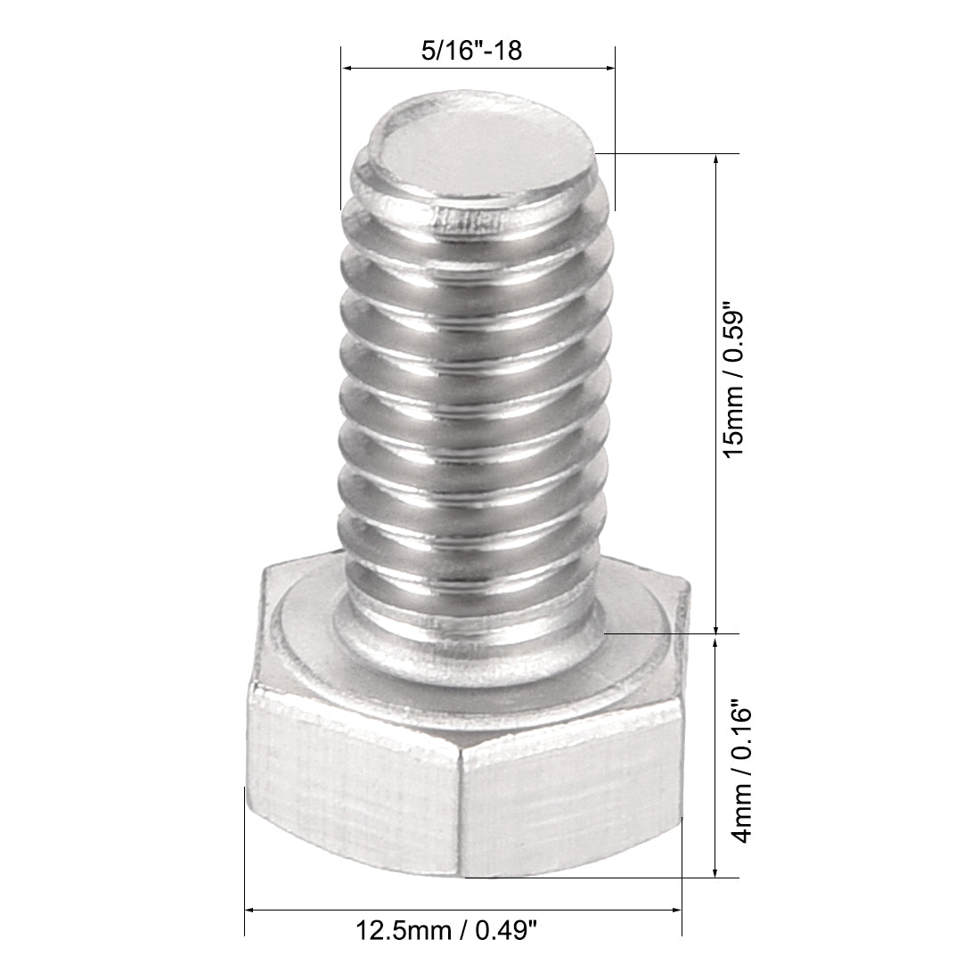 Harfington 5/16-18x5/8" Hex Bolts 304 Stainless Steel Hexagon Screw Bolt 6pcs