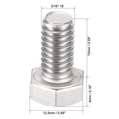 Harfington 5/16-18x5/8" Hex Bolts 304 Stainless Steel Hexagon Screw Bolt 6pcs