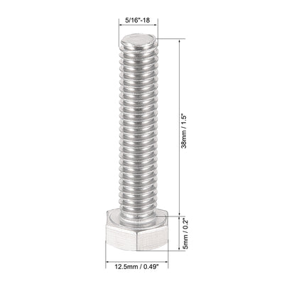 Harfington 5/16-18x1-1/2" Hex Bolts 304 Stainless Steel Hexagon Screw Bolt 5pcs