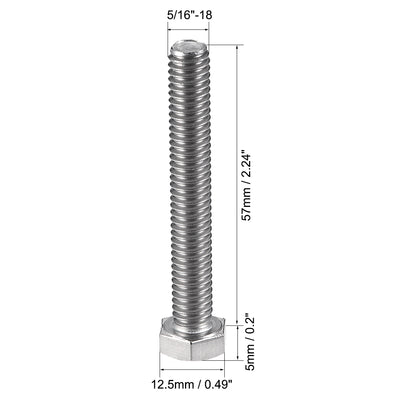 Harfington 5/16-18x2-1/4" Hex Bolts 304 Stainless Steel Hexagon Screw Bolt 5pcs