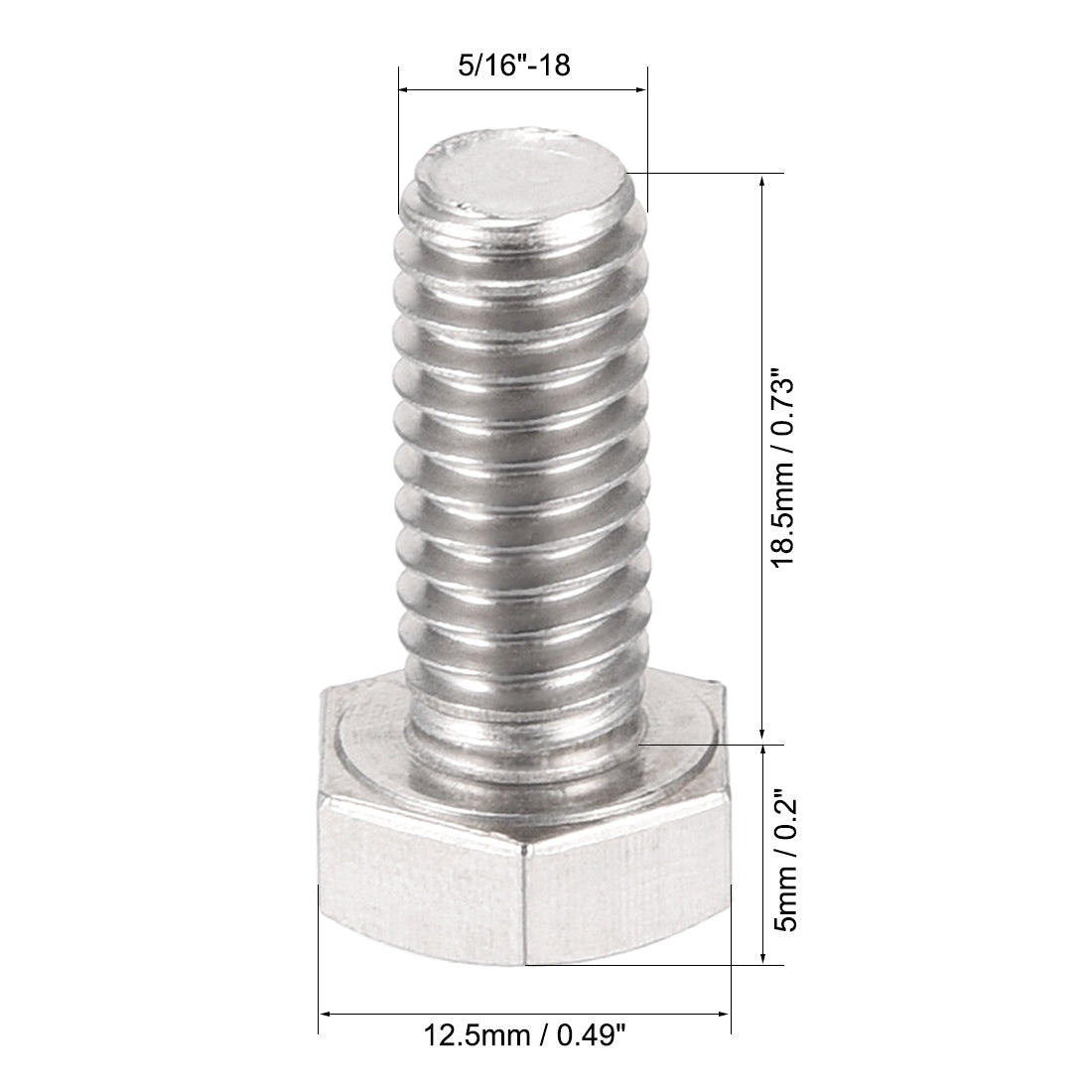 Harfington 5/16-18x3/4" Hex Bolts 304 Stainless Steel Hexagon Screw Bolt 6pcs