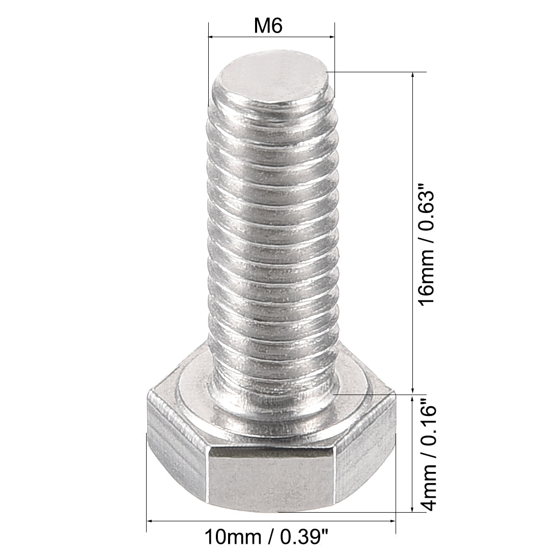 Harfington M6x16mm Hex Bolts 304 Stainless Steel Hexagon Left Hand Screw Bolt 4pcs