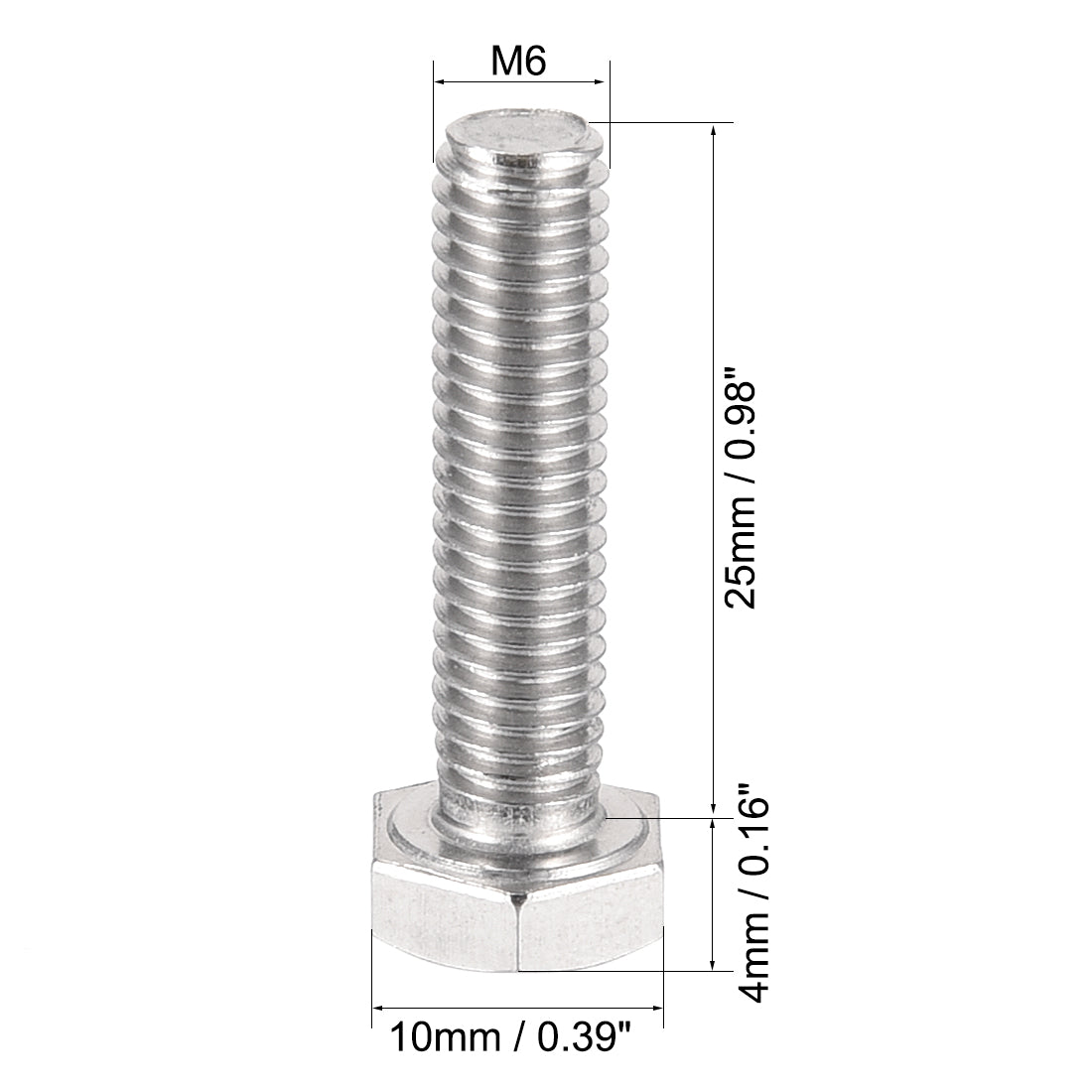 Harfington M6x25mm Hex Bolts 304 Stainless Steel Hexagon Left Hand Screw Bolts 2pcs