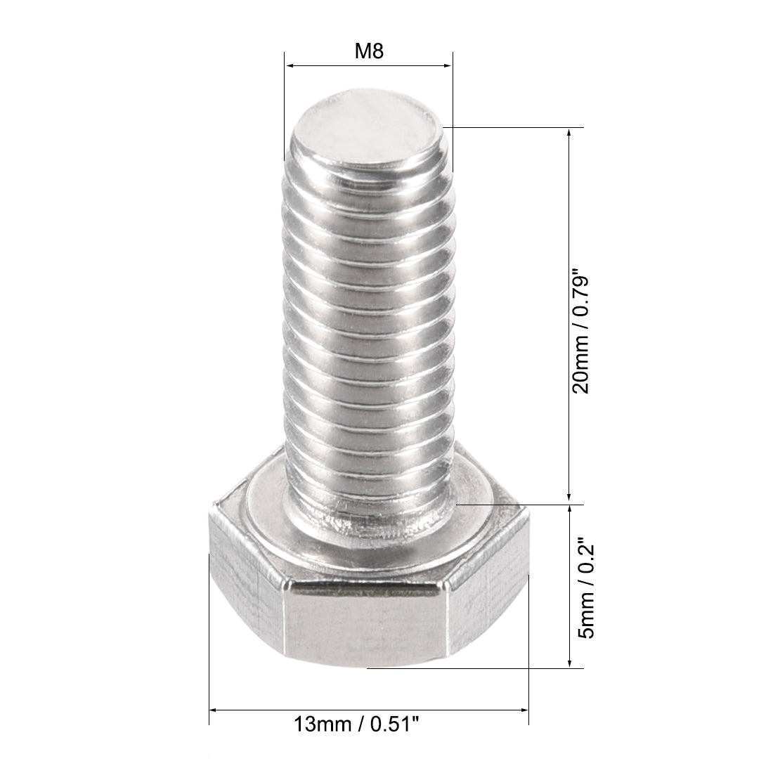 Harfington M8x20mm Hex Bolts 304 Stainless Steel Hexagon Left Hand Screw Bolt 2pcs