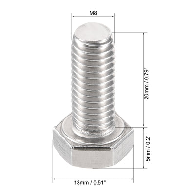 Harfington M8x20mm Hex Bolts 304 Stainless Steel Hexagon Left Hand Screw Bolt 2pcs