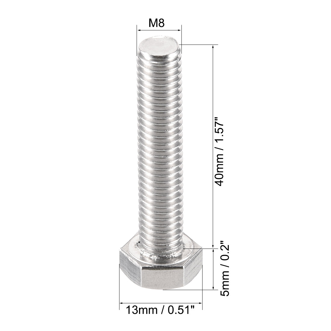 Harfington M8x40mm Hex Bolts 304 Stainless Steel Hexagon Left Hand Screw Bolt 2pcs