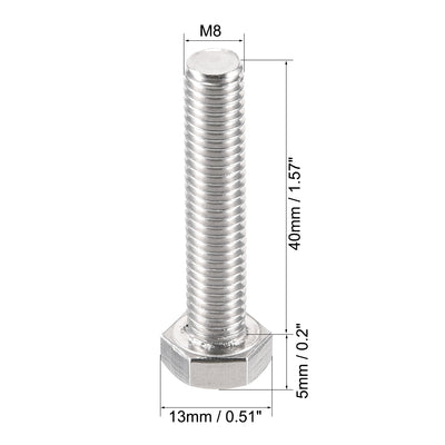 Harfington M8x40mm Hex Bolts 304 Stainless Steel Hexagon Left Hand Screw Bolt 2pcs