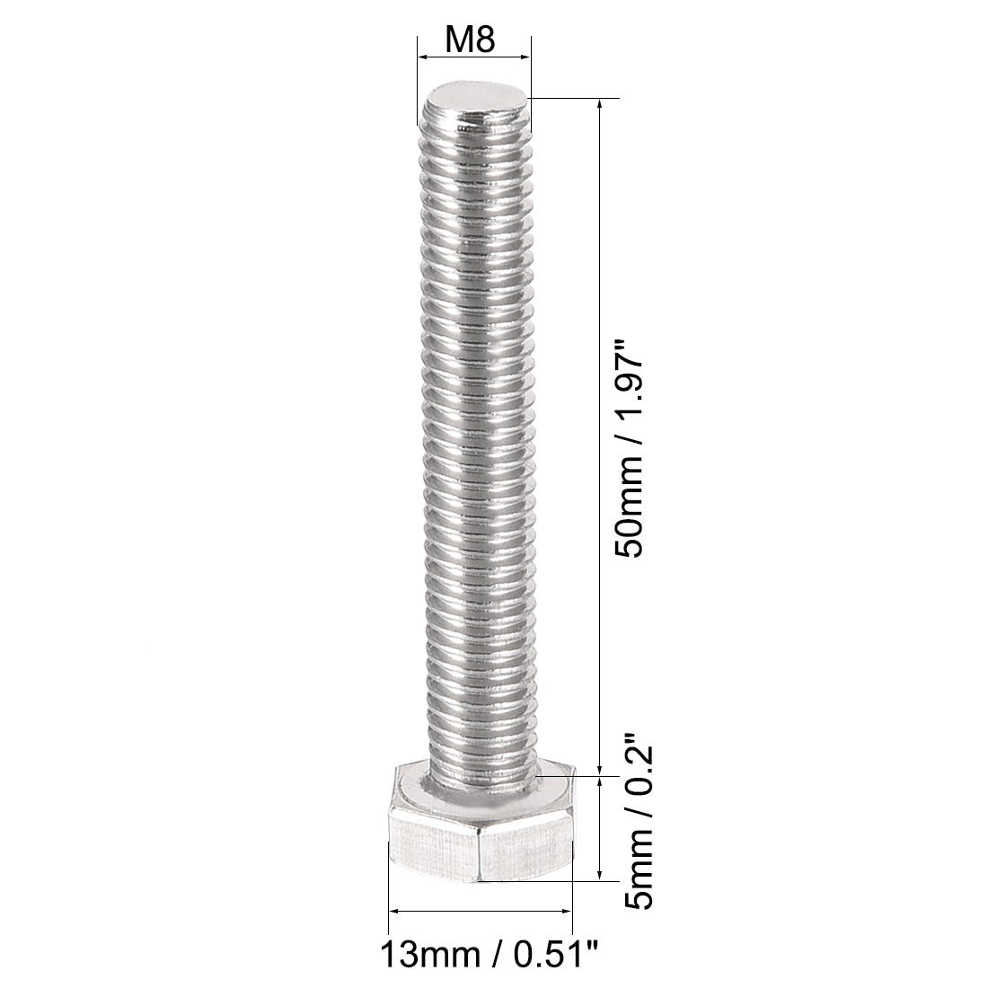 Harfington M8x50mm Hex Bolts 304 Stainless Steel Hexagon Left Hand Screw Bolt