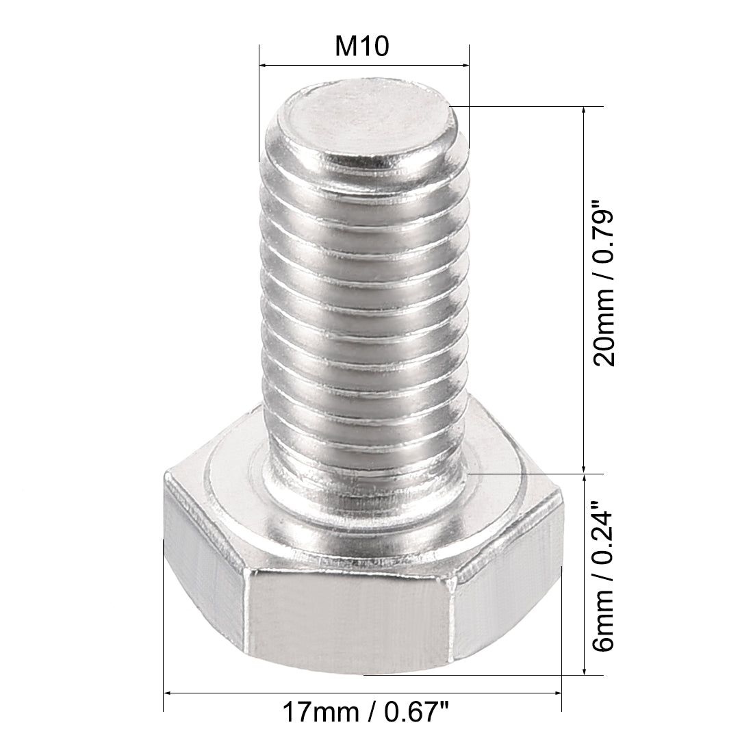 Harfington M10x20mm Hex Bolts 304 Stainless Steel Hexagon Left Hand Screw Bolt 2pcs