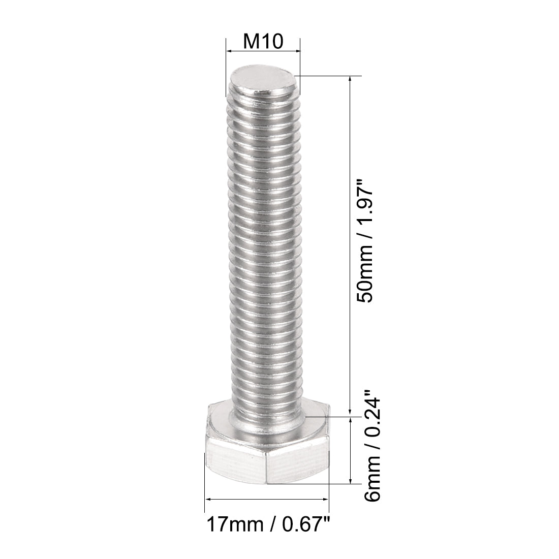 Harfington M10x50mm Hex Bolts 304 Stainless Steel Hexagon Left Hand Screw Bolt 2pcs