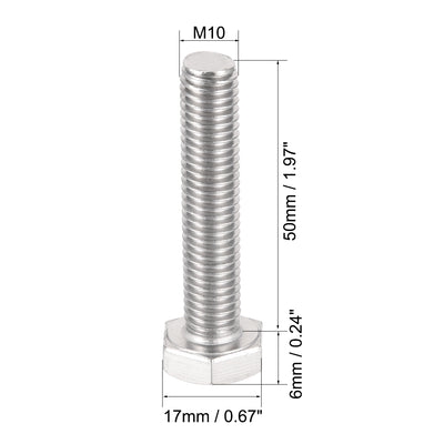Harfington M10x50mm Hex Bolts 304 Stainless Steel Hexagon Left Hand Screw Bolt 2pcs