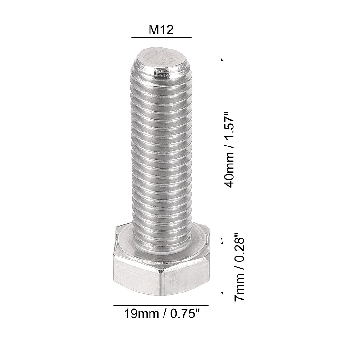 Harfington M12x40mm Hex Bolts 304 Stainless Steel Hexagon Left Hand Screw Bolt