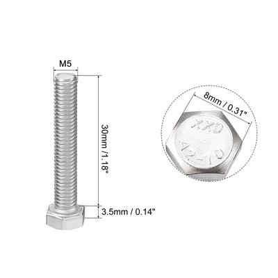 Harfington M5x30mm Hex Bolts 304 Stainless Steel Hexagon Screw Bolt 50pcs