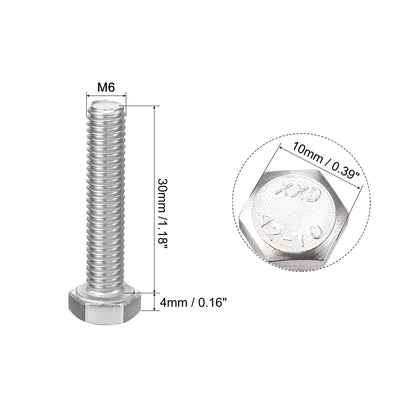 Harfington M6x30mm Hex Bolts 304 Stainless Steel Hexagon Screw Bolt 30pcs