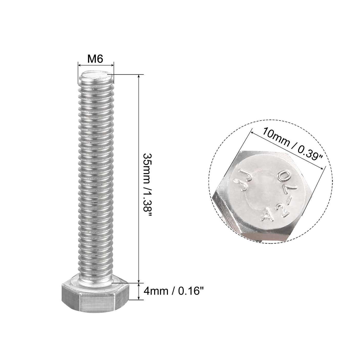 Harfington M6x35mm Hex Bolts 304 Stainless Steel Hexagon Screw Bolt 30pcs