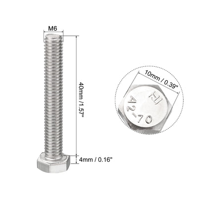 Harfington M6x40mm Hex Bolts 304 Stainless Steel Hexagon Screw Bolt 30pcs