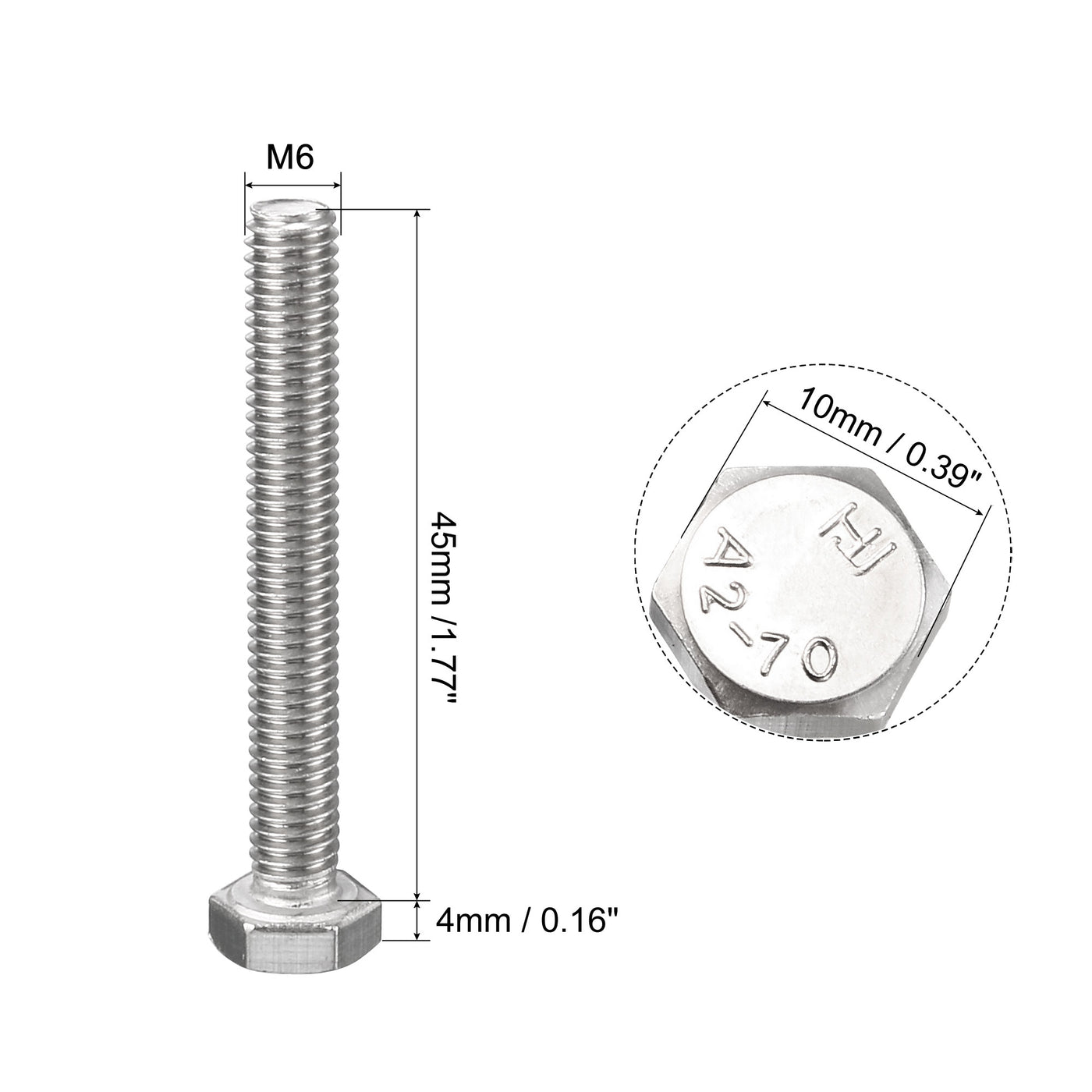 Harfington M6x45mm Hex Bolts 304 Stainless Steel Hexagon Screw Bolt 30pcs