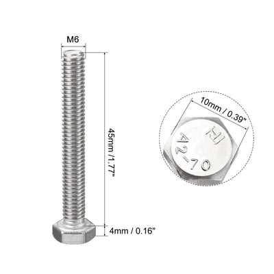 Harfington M6x45mm Hex Bolts 304 Stainless Steel Hexagon Screw Bolt 30pcs