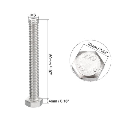 Harfington M6x50mm Hex Bolts 304 Stainless Steel Hexagon Screw Bolt 30pcs