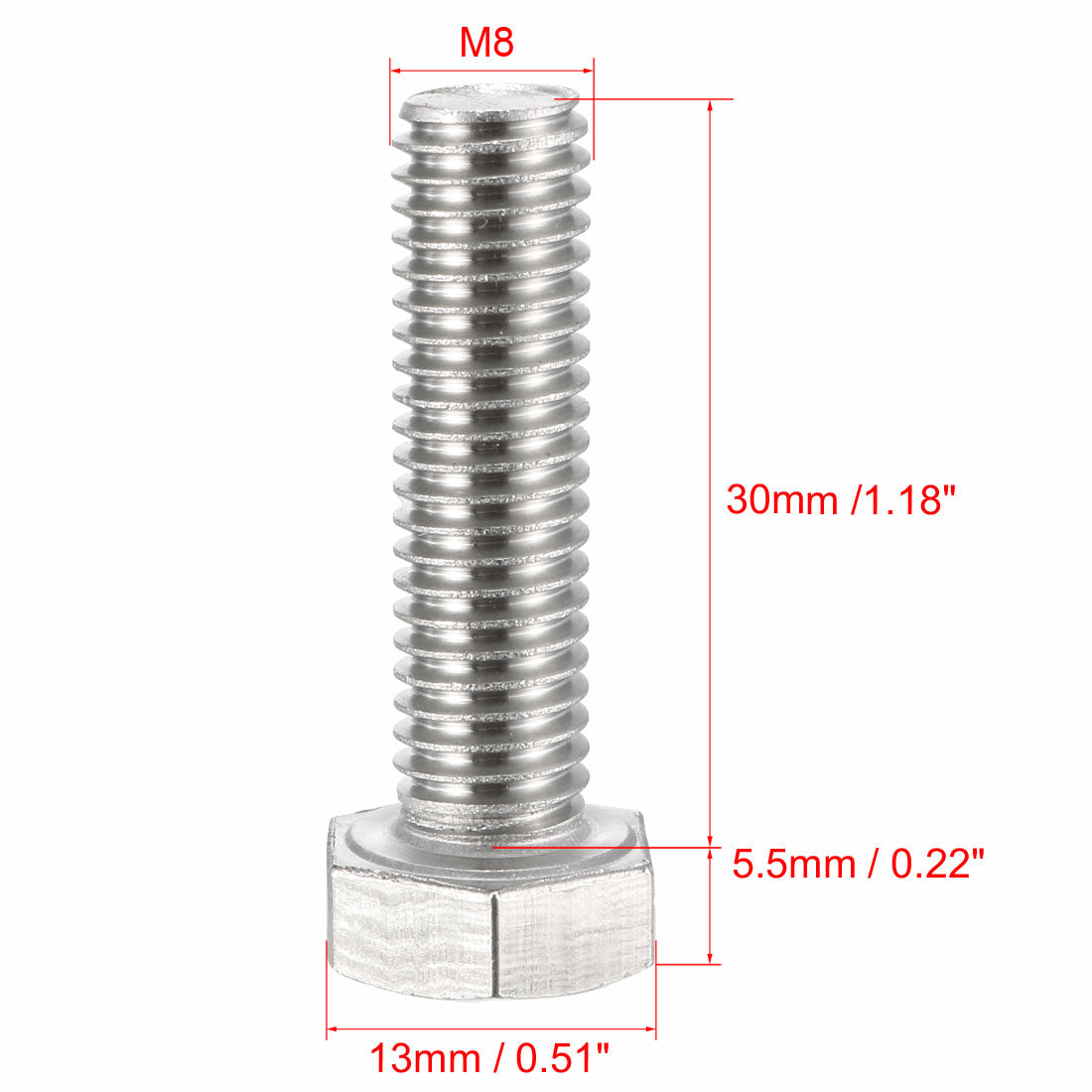 Harfington M8x30mm Hex Bolts 304 Stainless Steel Hexagon Screw Bolt 10pcs