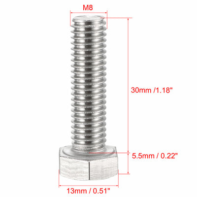 Harfington M8x30mm Hex Bolts 304 Stainless Steel Hexagon Screw Bolt 10pcs