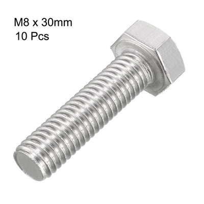 Harfington M8x30mm Hex Bolts 304 Stainless Steel Hexagon Screw Bolt 10pcs