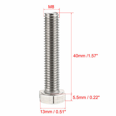 Harfington M8x40mm Hex Bolts 304 Stainless Steel Hexagon Screw Bolt 5pcs