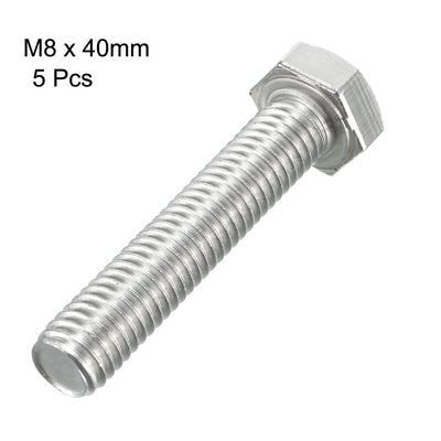 Harfington M8x40mm Hex Bolts 304 Stainless Steel Hexagon Screw Bolt 5pcs