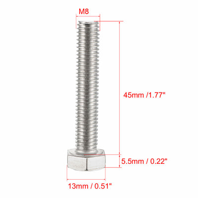 Harfington M8x45mm Hex Bolts 304 Stainless Steel Hexagon Screw Bolt 10pcs