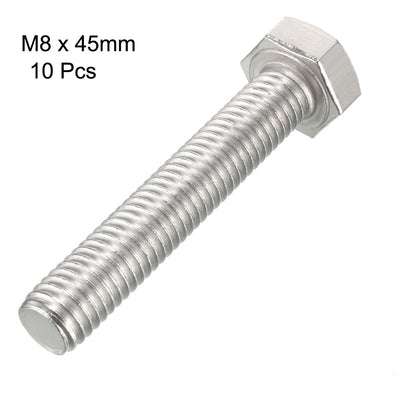 Harfington M8x45mm Hex Bolts 304 Stainless Steel Hexagon Screw Bolt 10pcs