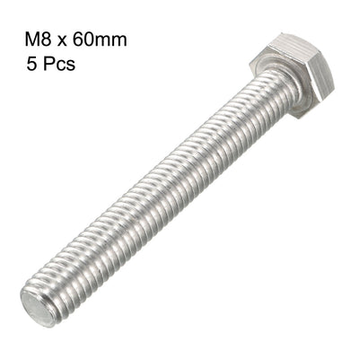 Harfington M8x60mm Hex Bolts 304 Stainless Steel Hexagon Screw Bolt 5pcs