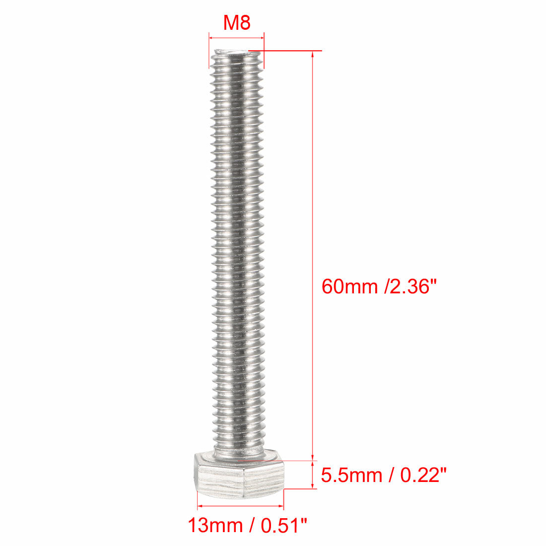 Harfington M8x60mm Hex Bolts 304 Stainless Steel Hexagon Screw Bolt 10pcs