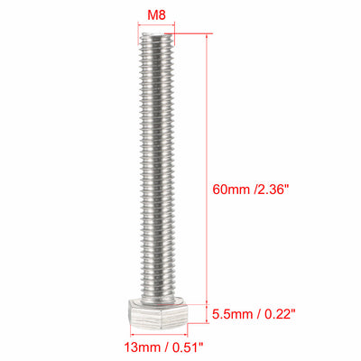 Harfington M8x60mm Hex Bolts 304 Stainless Steel Hexagon Screw Bolt 10pcs