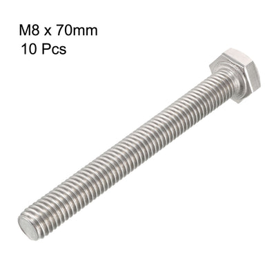 Harfington M8x70mm Hex Bolts 304 Stainless Steel Hexagon Screw Bolt 10 pcs